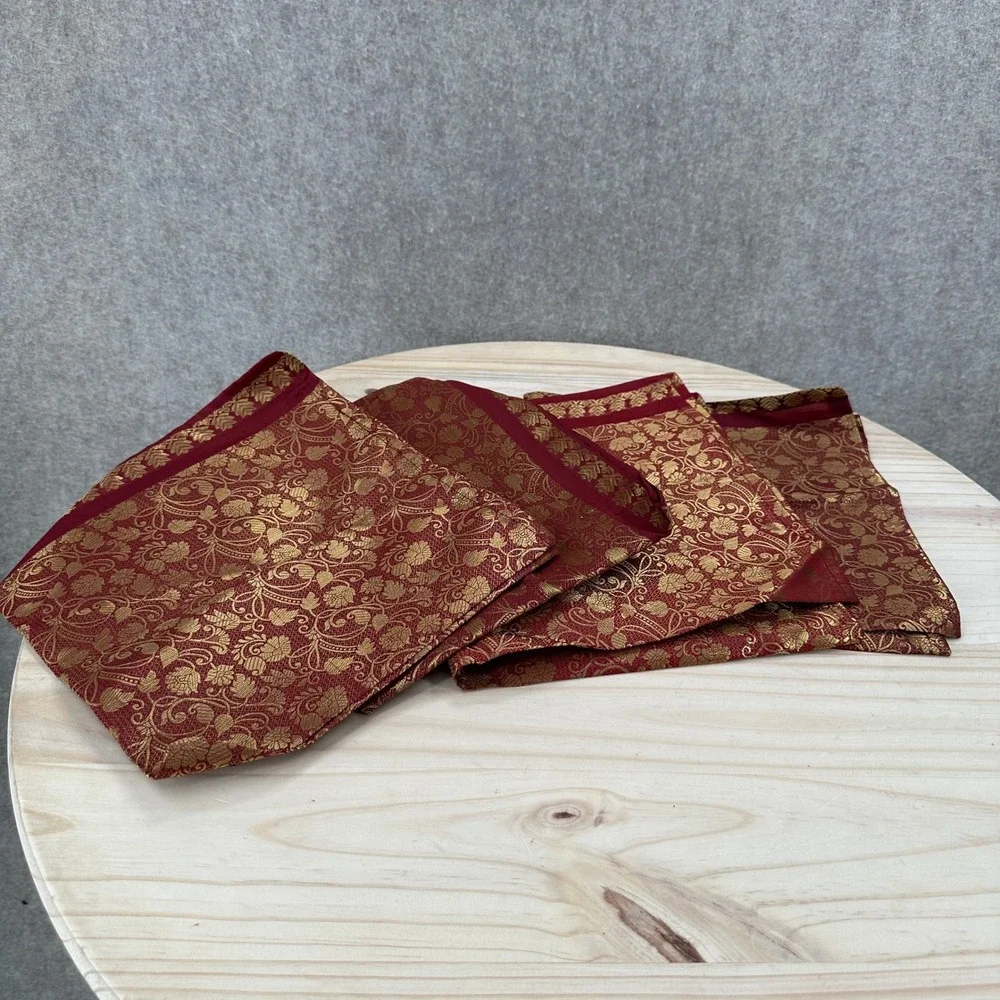 Unbranded Cloth Napkins Set of 4 18x18 Burgundy Gold Floral Brocade Elegant